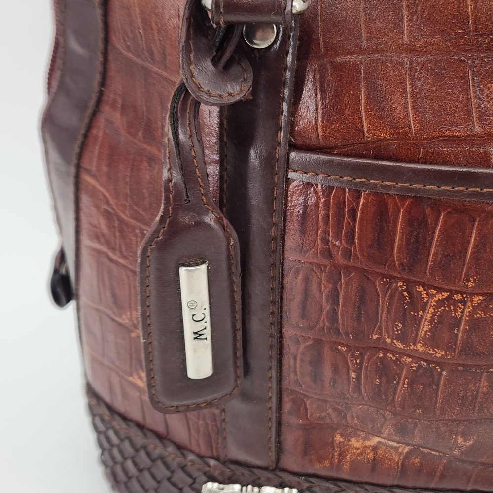 M.C.‎ Croc Embossed Leather Satchel Bag Brown Structured Handbag - Picture 2 of 16